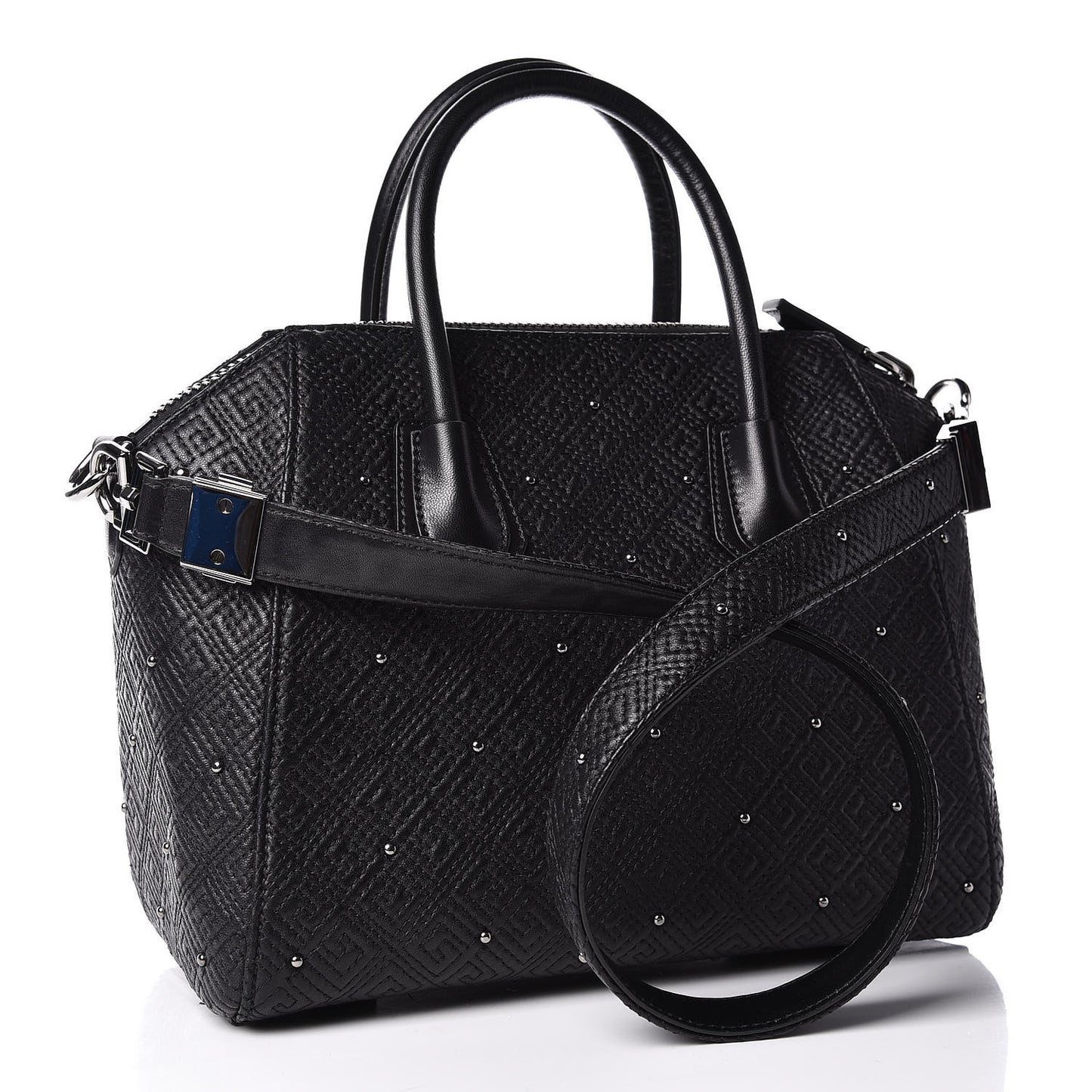 Lambskin Logo Embossed Small Studded Antigona Black