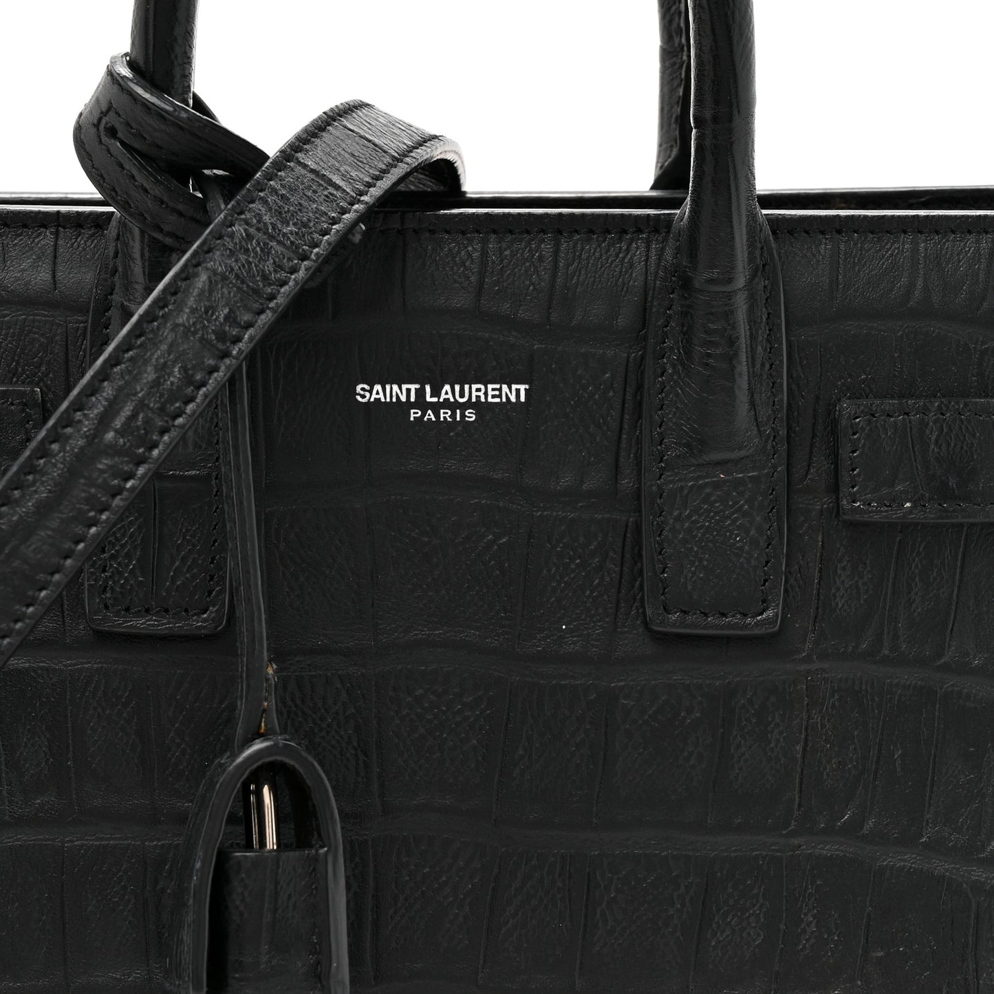 Calfskin Crocodile Embossed Nano Sac De Jour Black