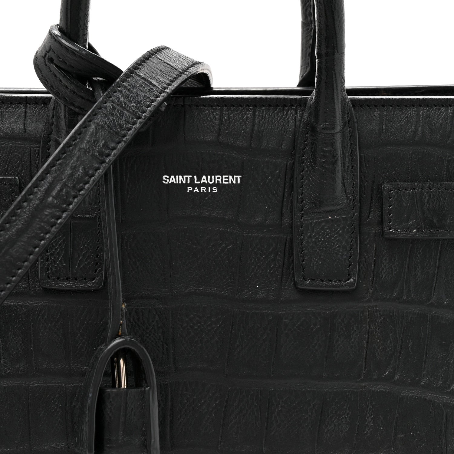 Saint Laurent Calfskin Crocodile Embossed Nano Sac De Jour Black 7 of 13