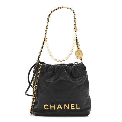 Chanel Shiny Crumpled Calfskin Quilted Pearl Mini Chanel 22 Black 1 of 10