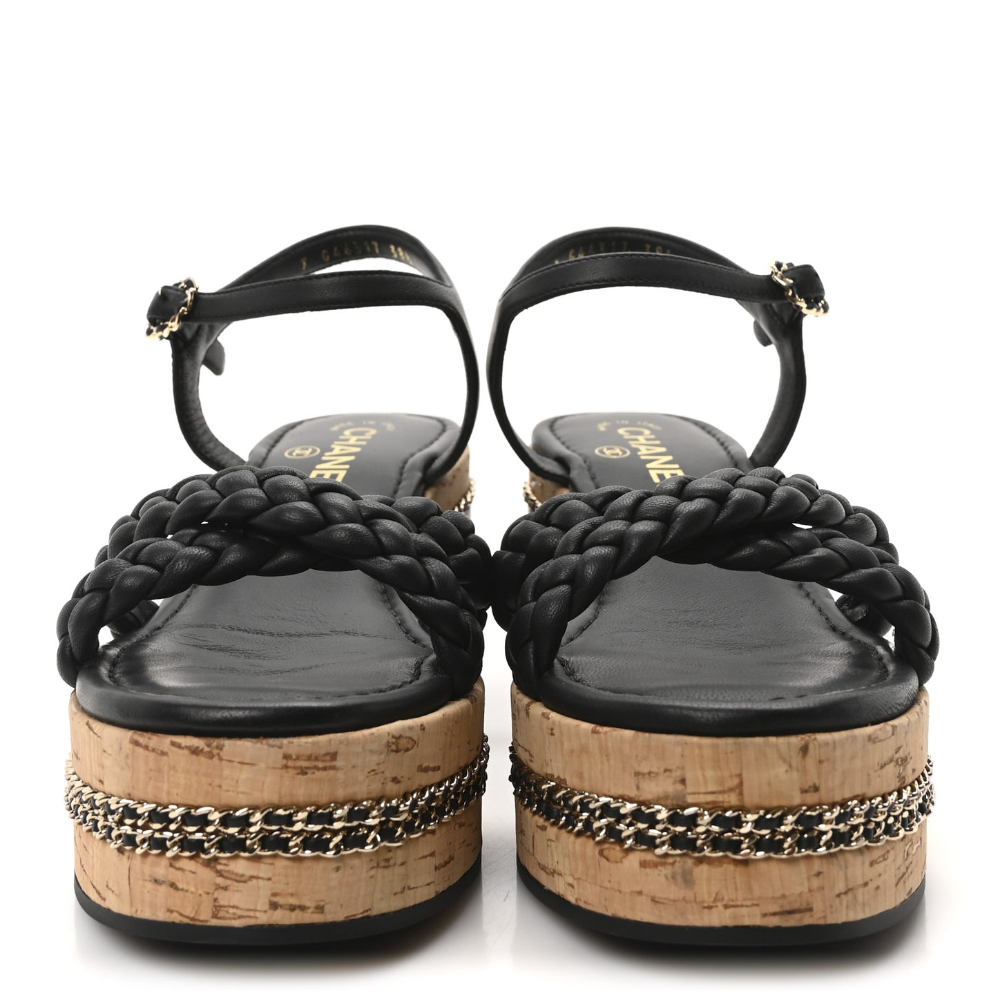 Lambskin Espadrille Braided Platform Sandals 38.5 Black