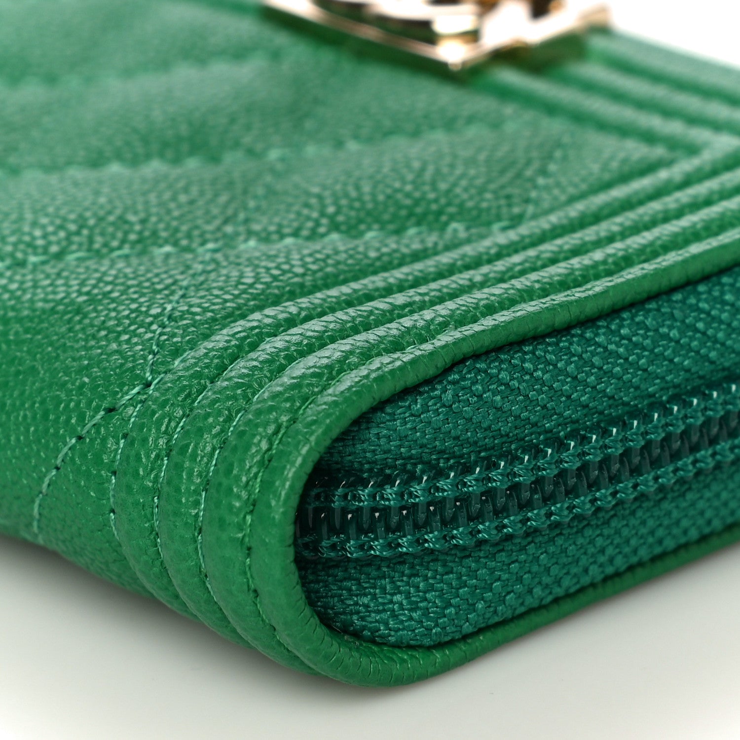 Chanel Caviar Quilted Boy Zip Around Coin Purse Wallet Green 10 of 11