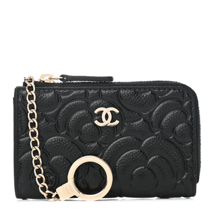 Chanel Caviar Camellia Embossed Key Holder Case Black 1 of 8