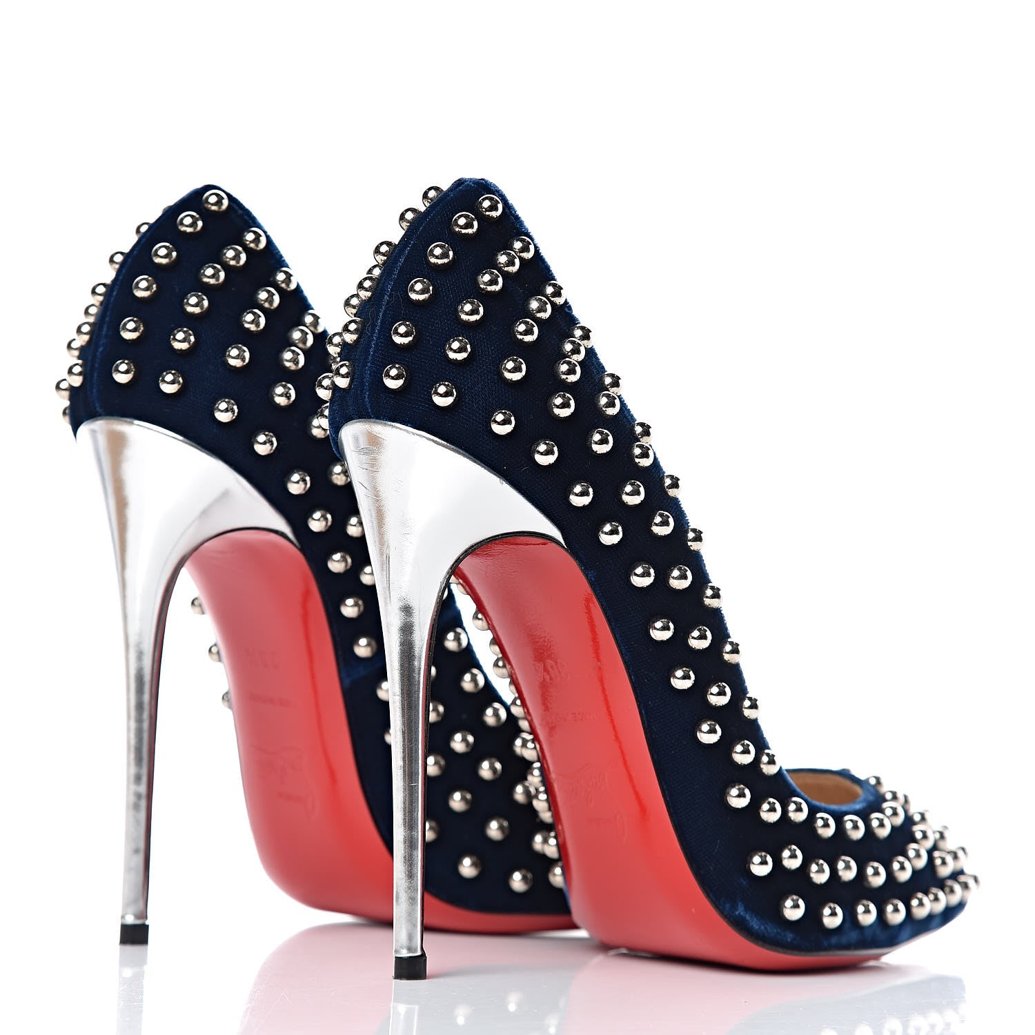 Christian Louboutin Velvet Specchio Billy 120 Spike Pumps 38.5 Silver Eclipse 4 of 12