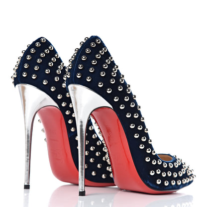 Christian Louboutin Velvet Specchio Billy 120 Spike Pumps 38.5 Silver Eclipse 4 of 12
