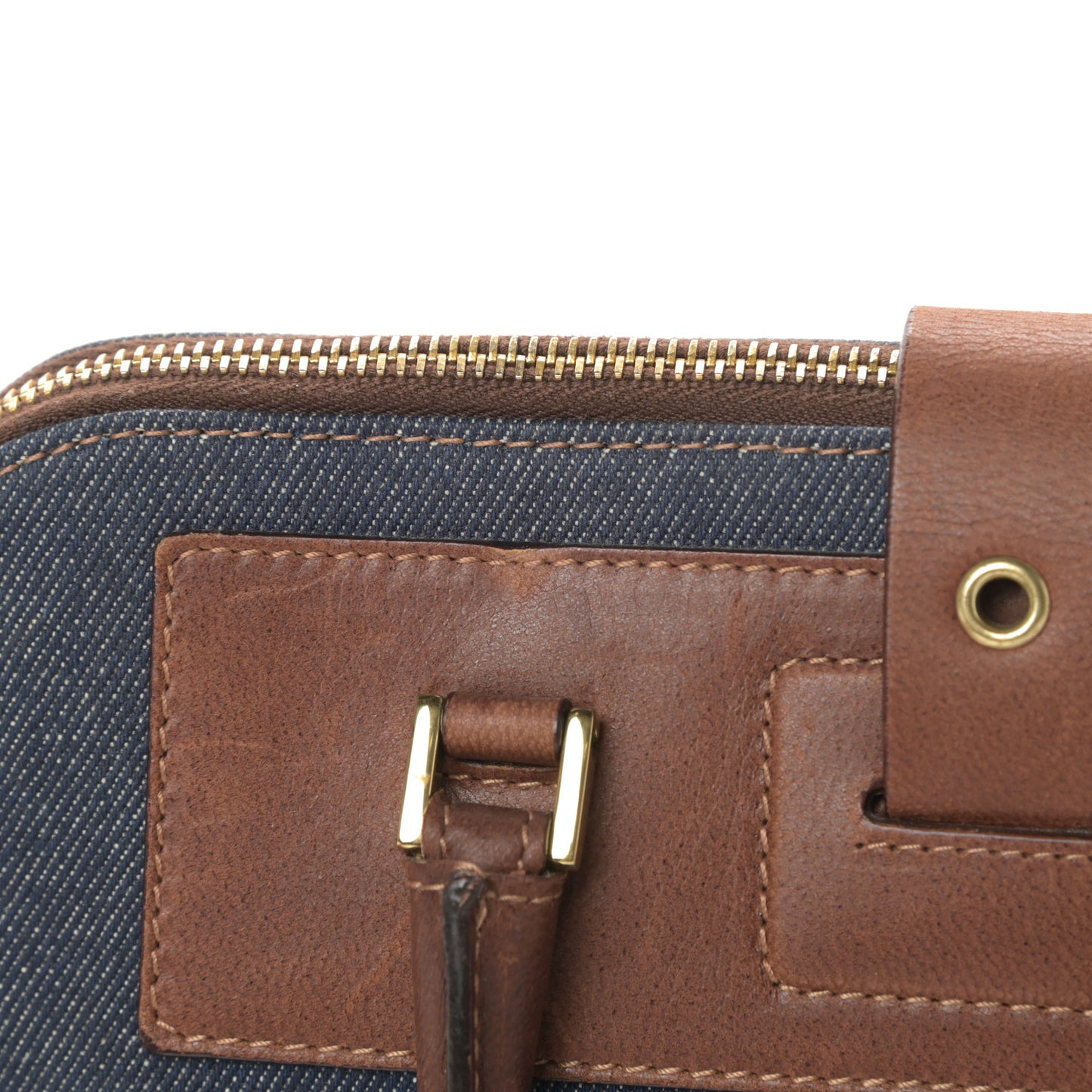 Denim Calfskin Street Chic Top Handle Bag Blue Brown