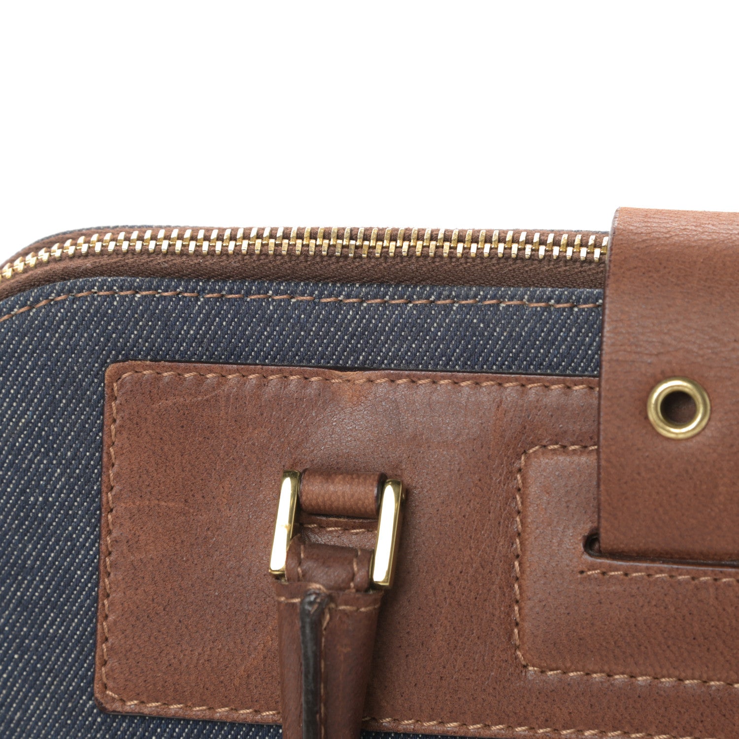 Christian Dior Denim Calfskin Street Chic Top Handle Bag Blue Brown 15 of 17