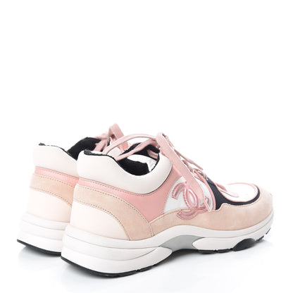 Chanel Suede Nylon Lambskin CC Sneakers 38.5 Pink White Black 4 of 8