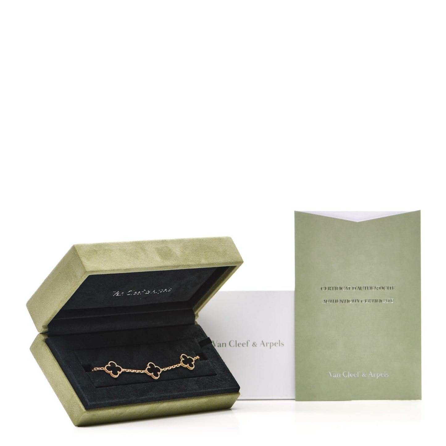 18K Yellow Gold Black Onyx 5 Motifs Vintage Alhambra Bracelet
