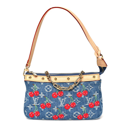 Louis Vuitton LV X TM Monogram Denim Cerises Pochette Accessories Blue 1 of 9