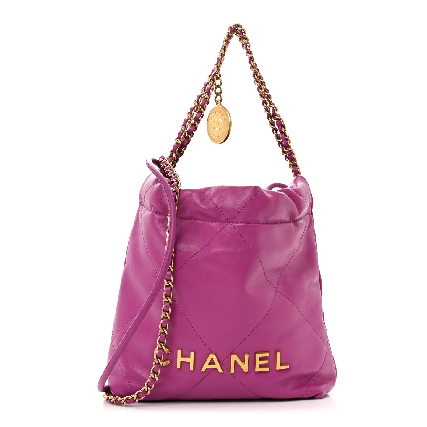 Shiny Calfskin Quilted Mini Chanel 22 Purple
