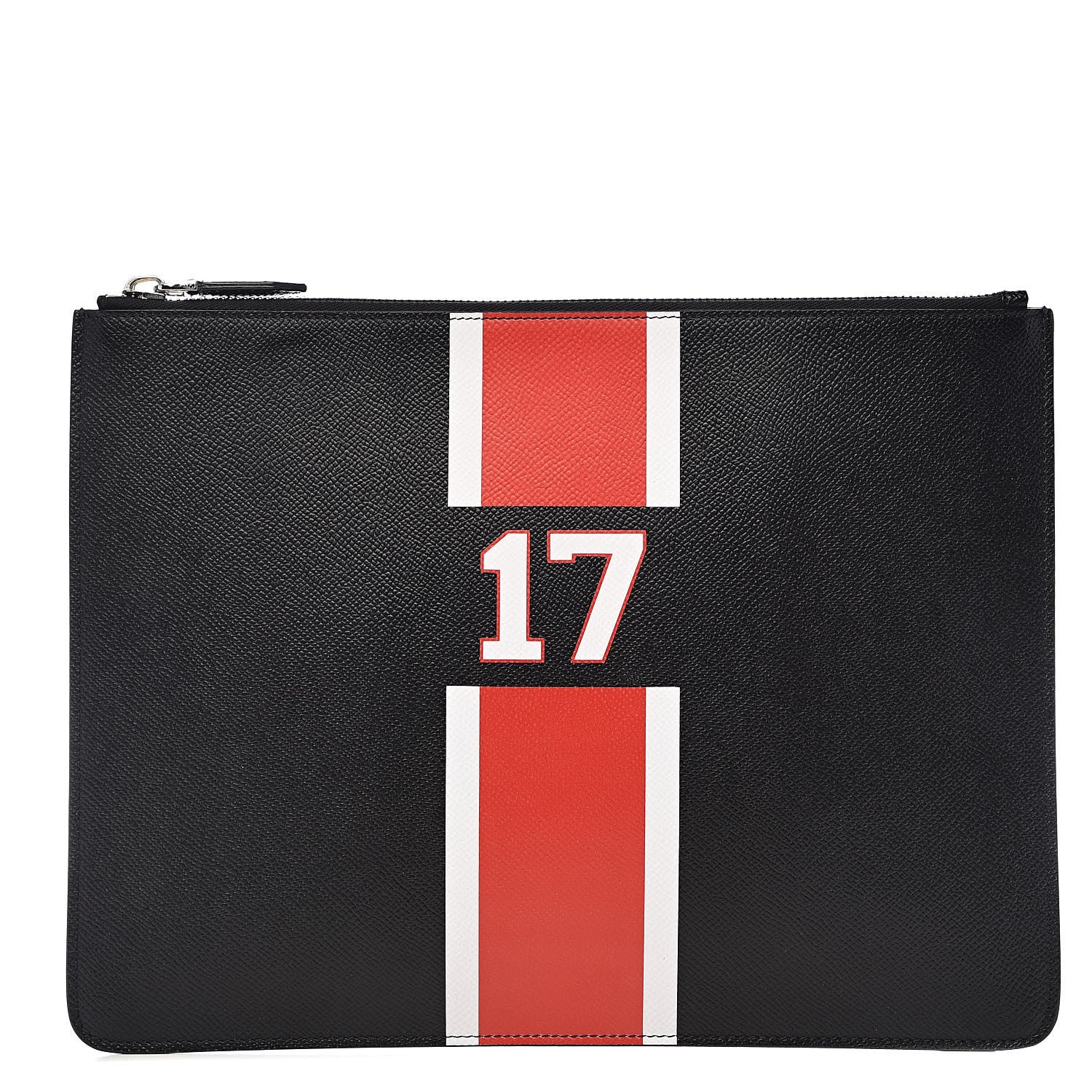 Givenchy Calfskin Striped Large Zip Pouch Black 1 of 9