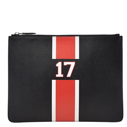 Givenchy Calfskin Striped Large Zip Pouch Black 1 of 9