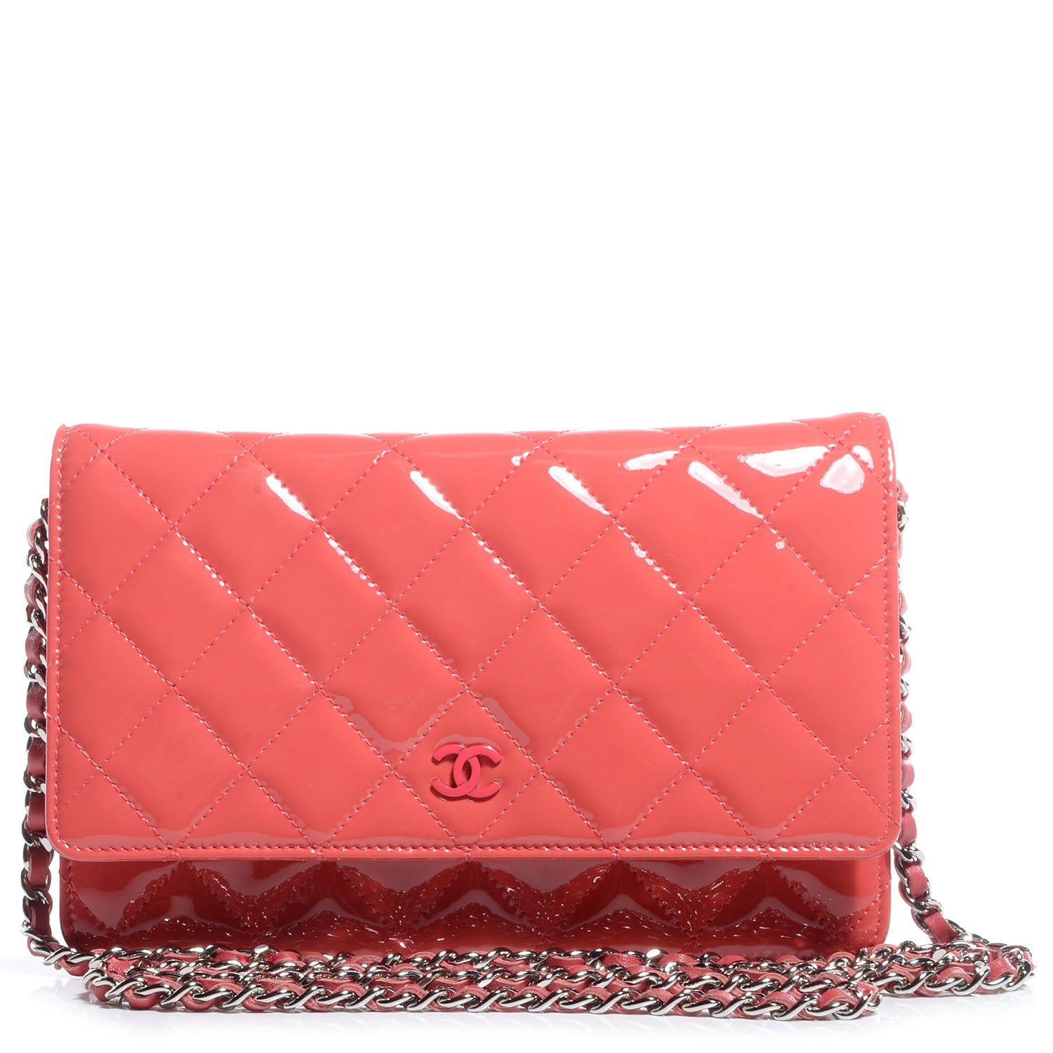 Chanel Patent Wallet On Chain WOC Dark Pink 1 of 7