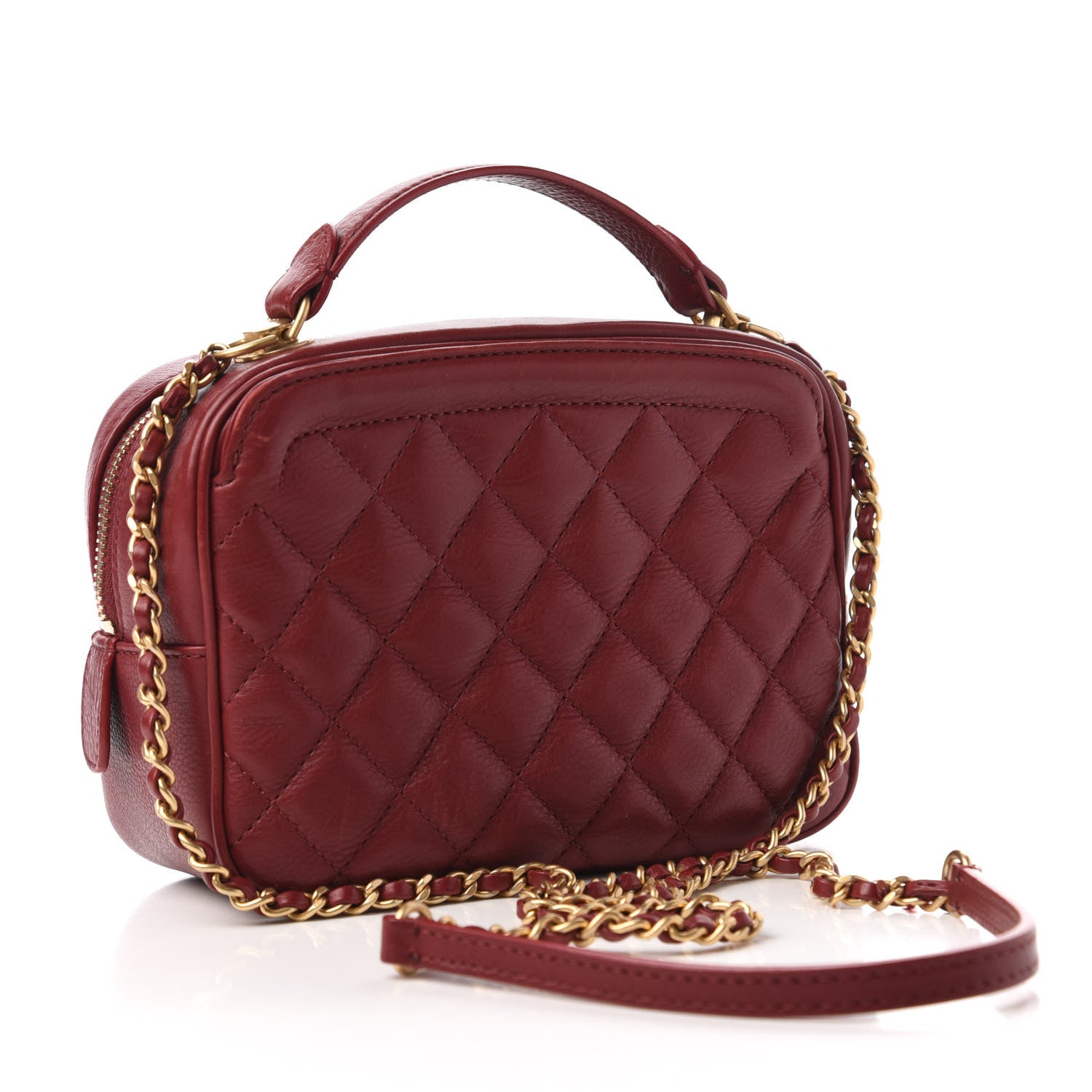 Chanel Calfskin Quilted CC Small Vanity Case Dark Red 3 of 10