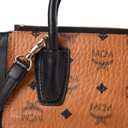 MCM Visetos Small Kathy Double Zip Tote Cognac Black 17 of 19