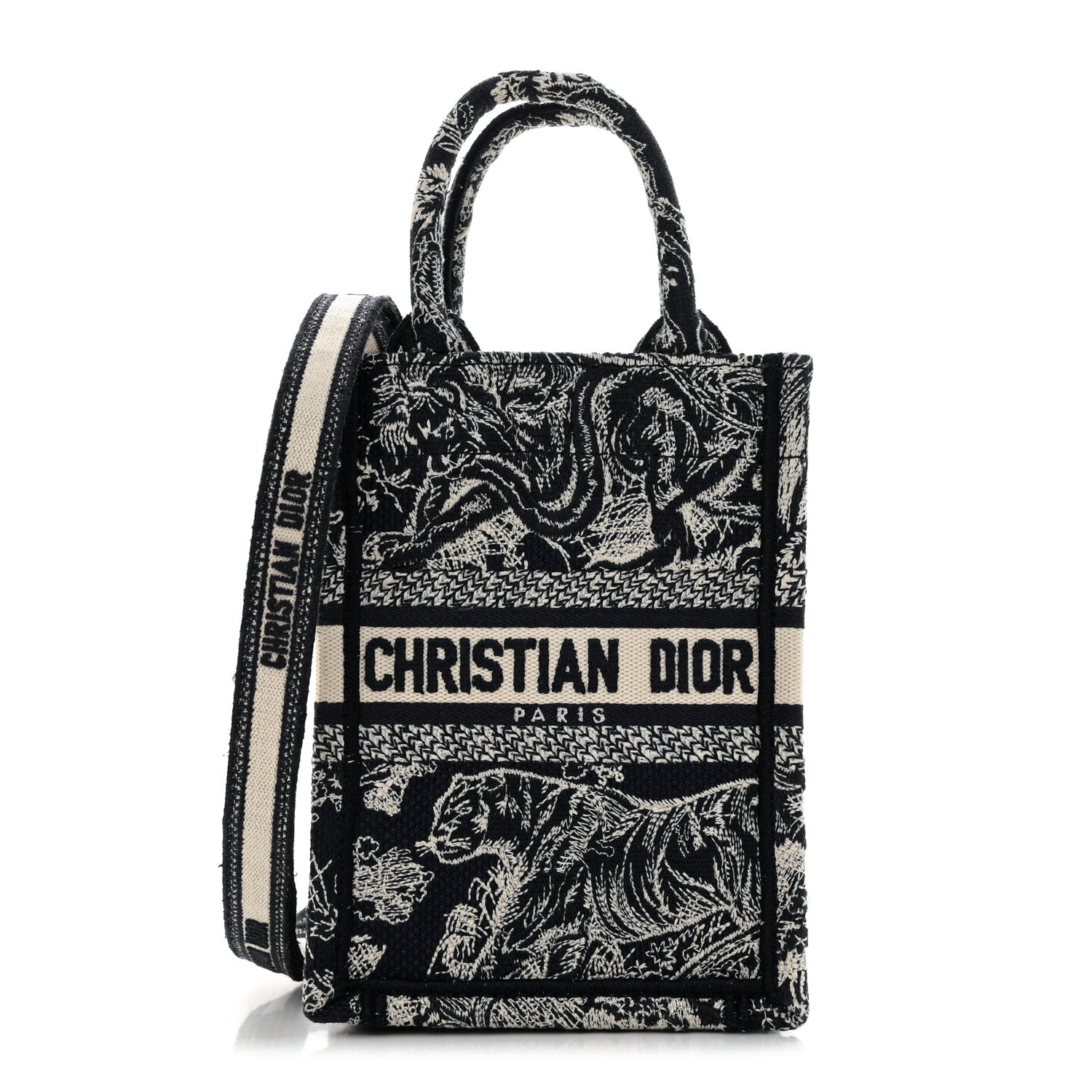 Christian Dior Canvas Toile de Jouy Reverse Embroidered Mini Book Tote Phone Bag Blue 1 of 10
