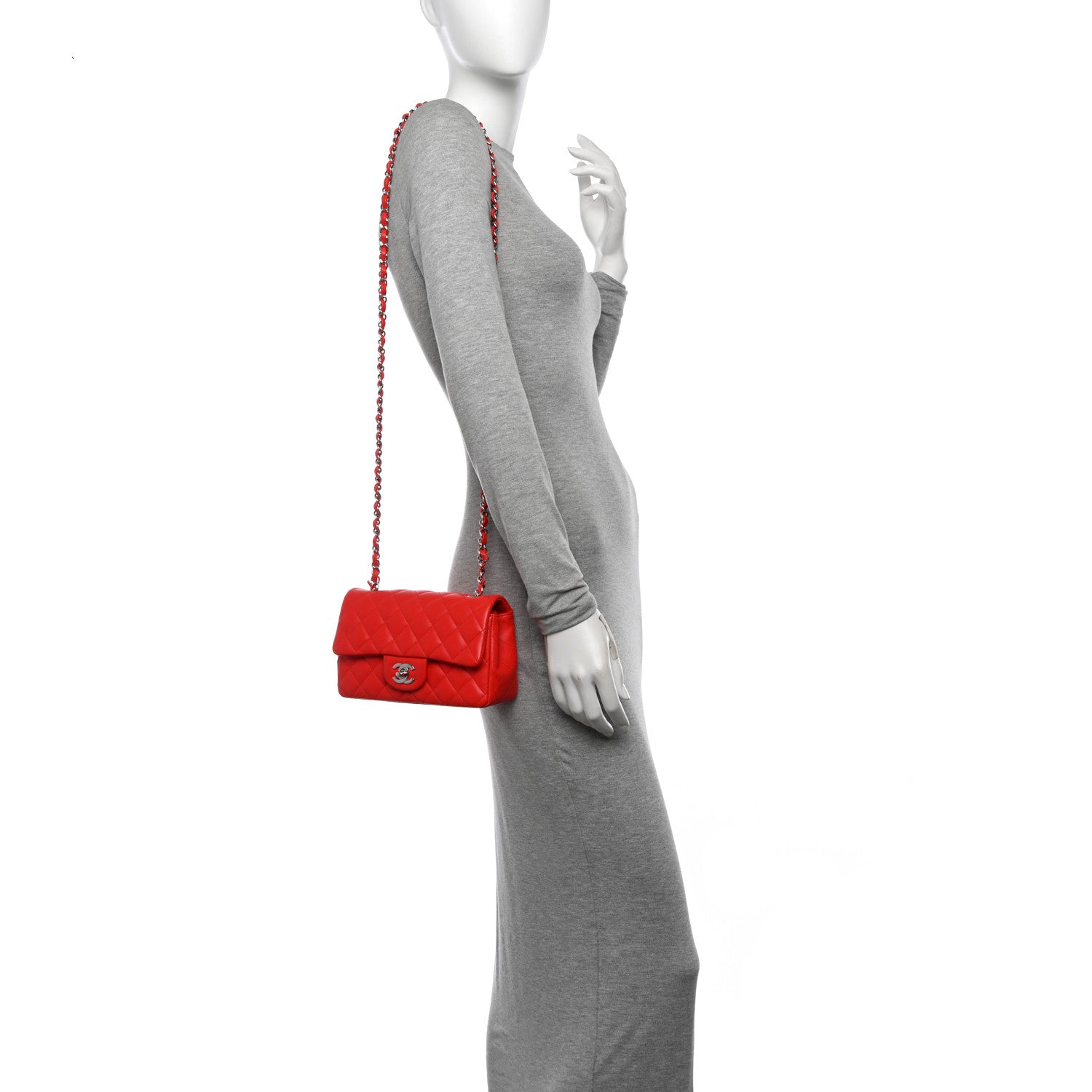 Chanel Lambskin Quilted Mini Rectangular Flap Red 2 of 11