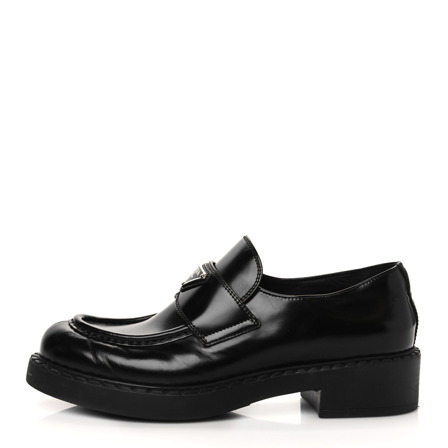 Spazzolato Metal Triangle Logo 50mm Loafers 39.5 Black
