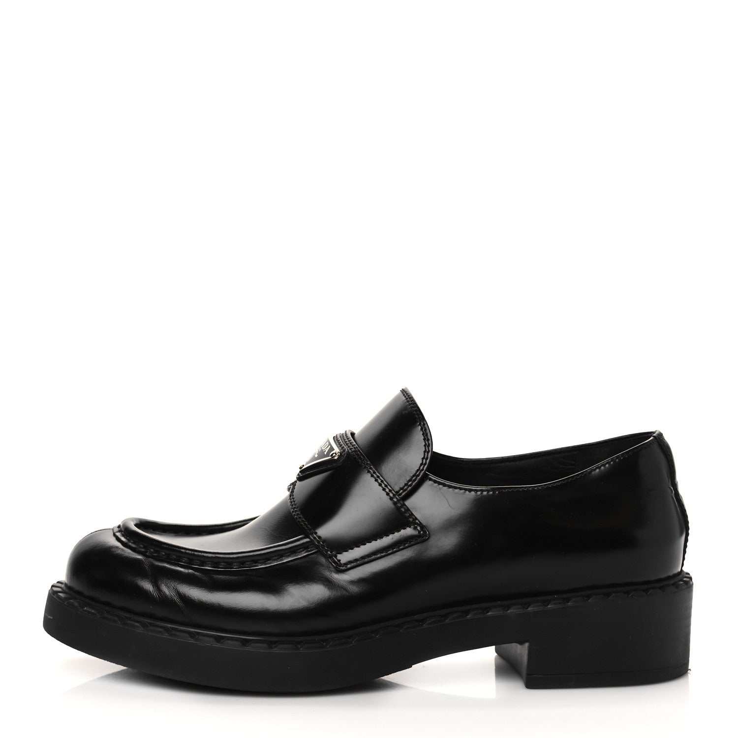 Prada Spazzolato Metal Triangle Logo 50mm Loafers 39.5 Black 1 of 8