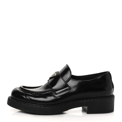 Prada Spazzolato Metal Triangle Logo 50mm Loafers 39.5 Black 1 of 8