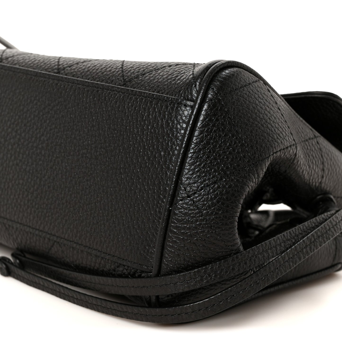 Grained Calfskin Stitched Urban Essentials Small Shopping Bag Black