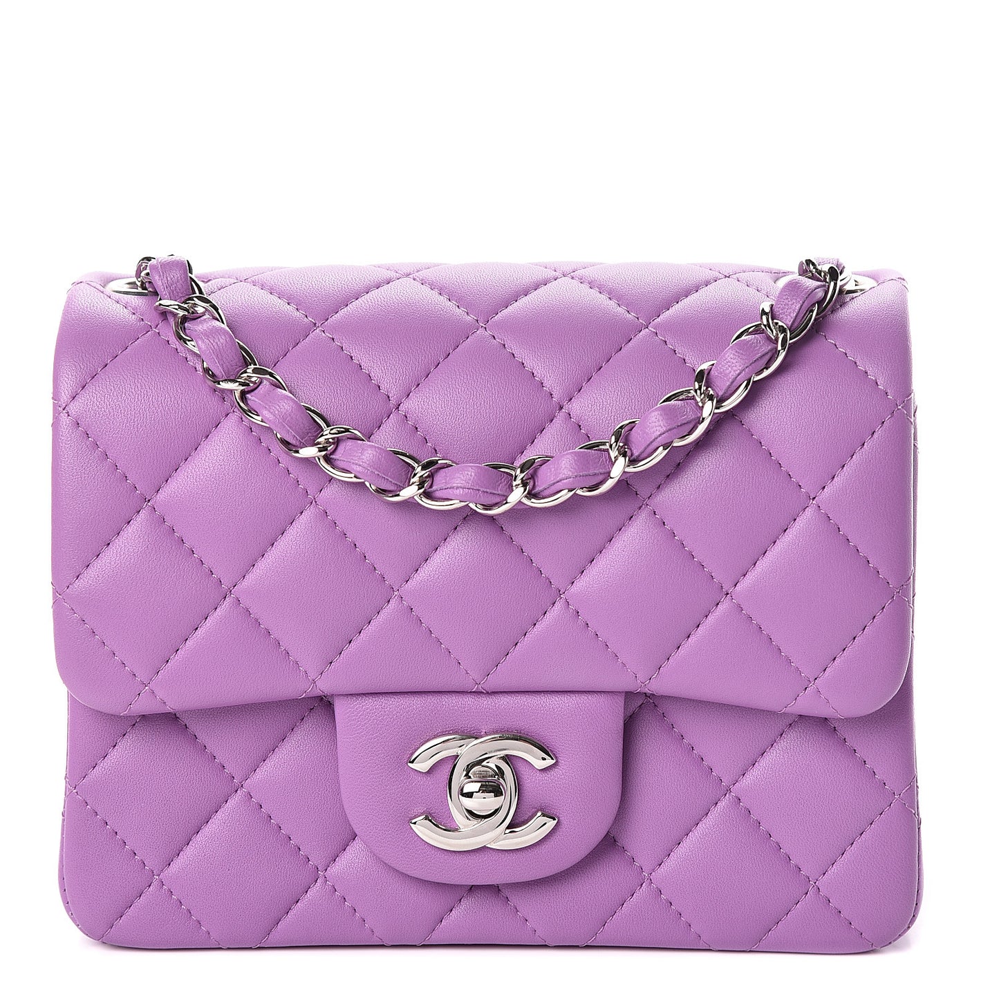 Lambskin Quilted Mini Square Flap Purple