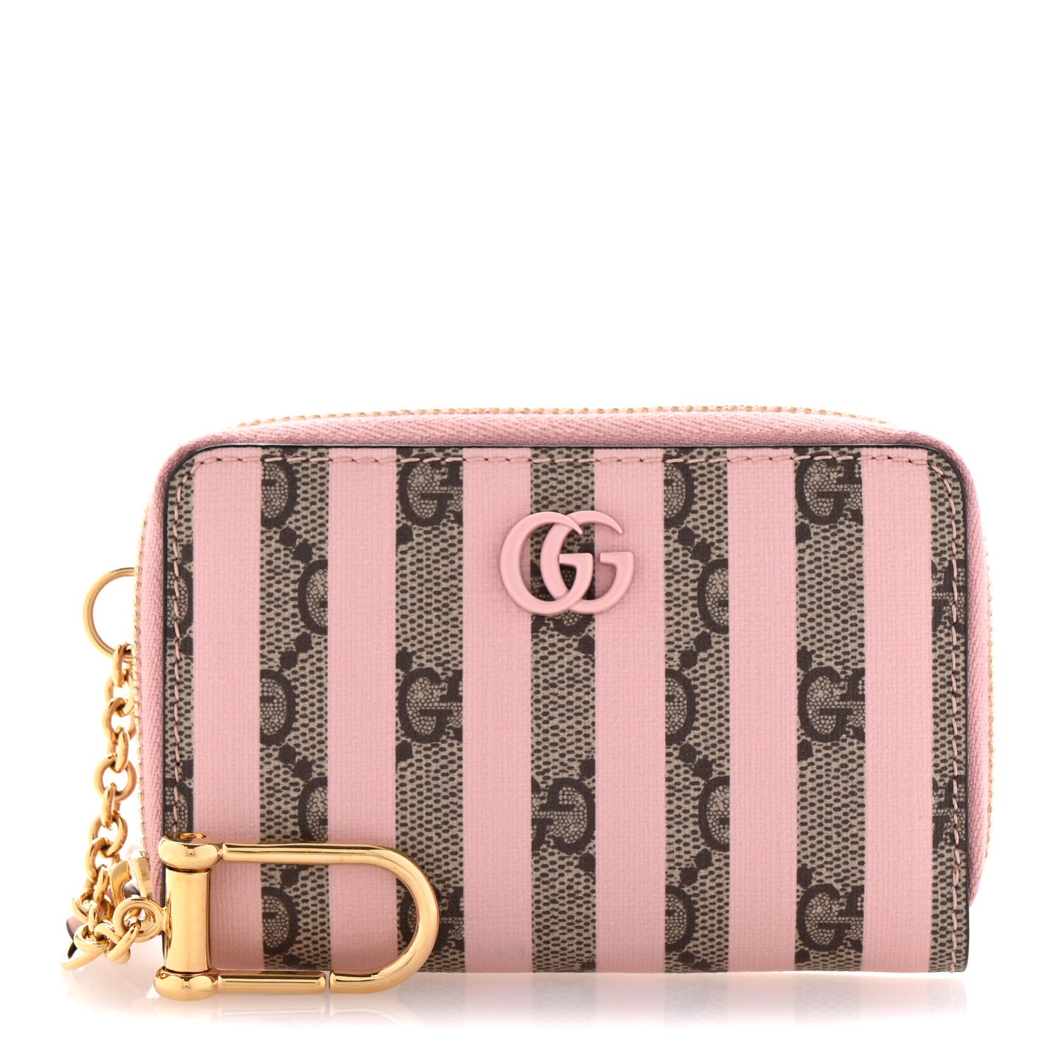 Gucci Supreme Monogram Vitello Eclipse Enamel Striped GG Key Card Case Beige Ebony Pink 1 of 8