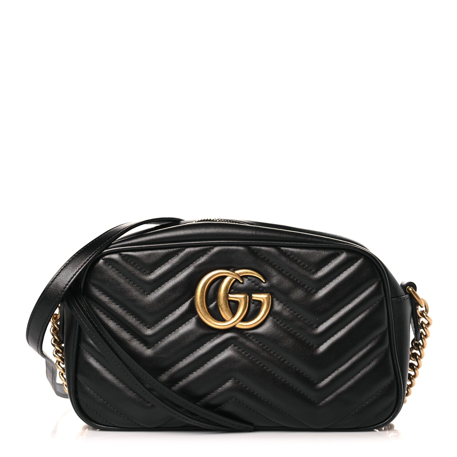 Gucci Calfskin Matelasse Small GG Marmont Chain Shoulder Bag Black 1 of 9
