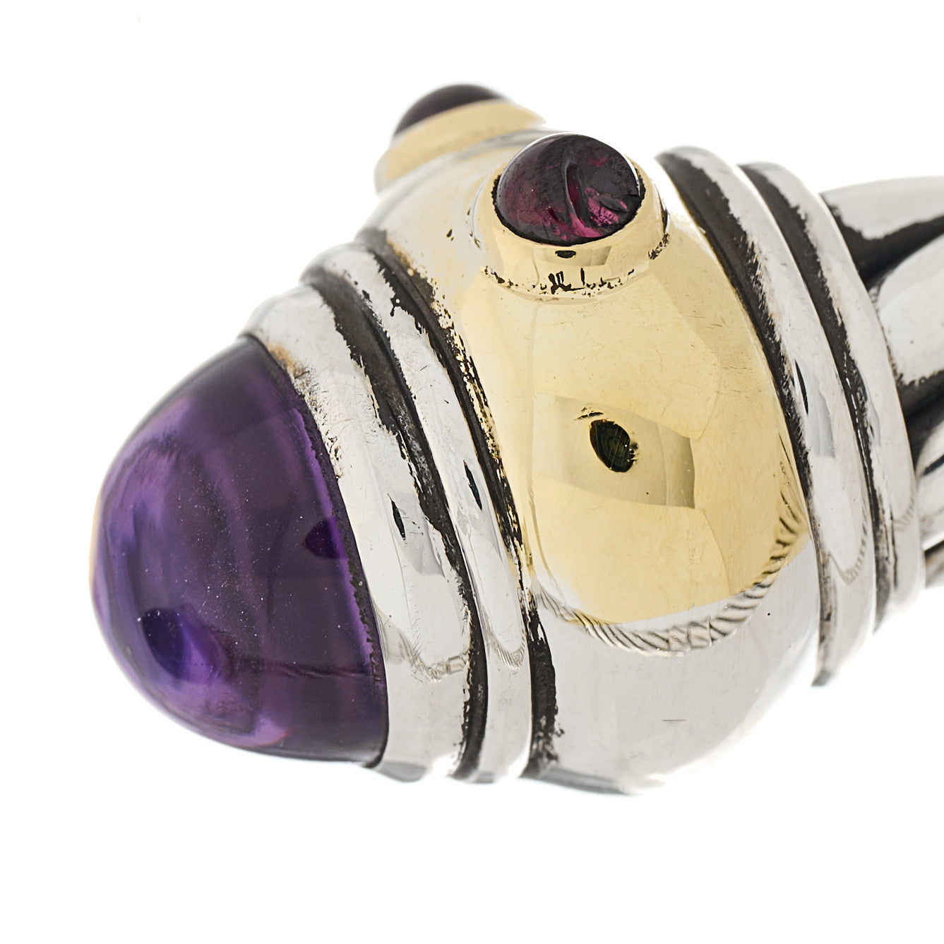 David Yurman Sterling Silver 14K Yellow Gold Amethyst Rhodolite Garnet 8.5mm Cable Renaissance Bracelet 4 of 4