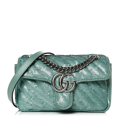 Gucci Sequin Matelasse Diagonal Mini GG Marmont Shoulder Bag Water Green Verde Chiaro Light Water Green 1 of 11
