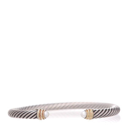 David Yurman Sterling Silver 14K Yellow Gold Pearl 5mm Cable Classics Petite Color Bracelet 1 of 6