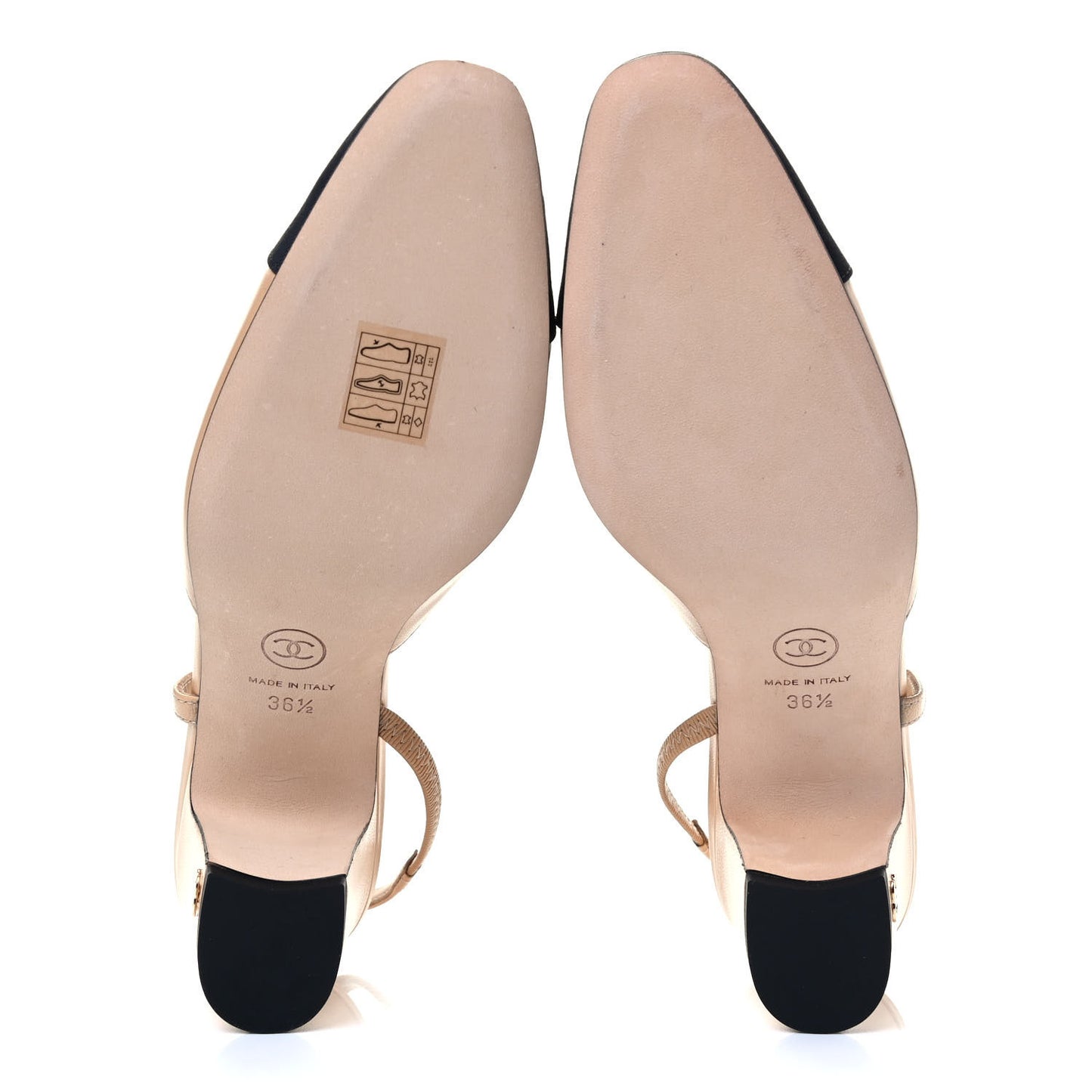 Lambskin Grosgrain Cap Toe CC Slingback Pumps 36.5 Beige Black