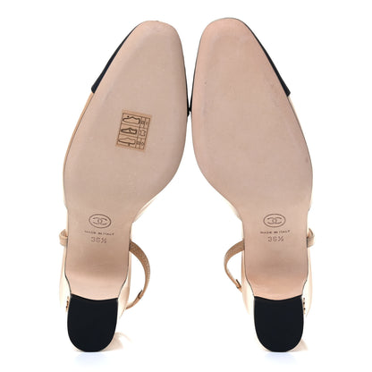 Chanel Lambskin Grosgrain Cap Toe CC Slingback Pumps 36.5 Beige Black 4 of 6