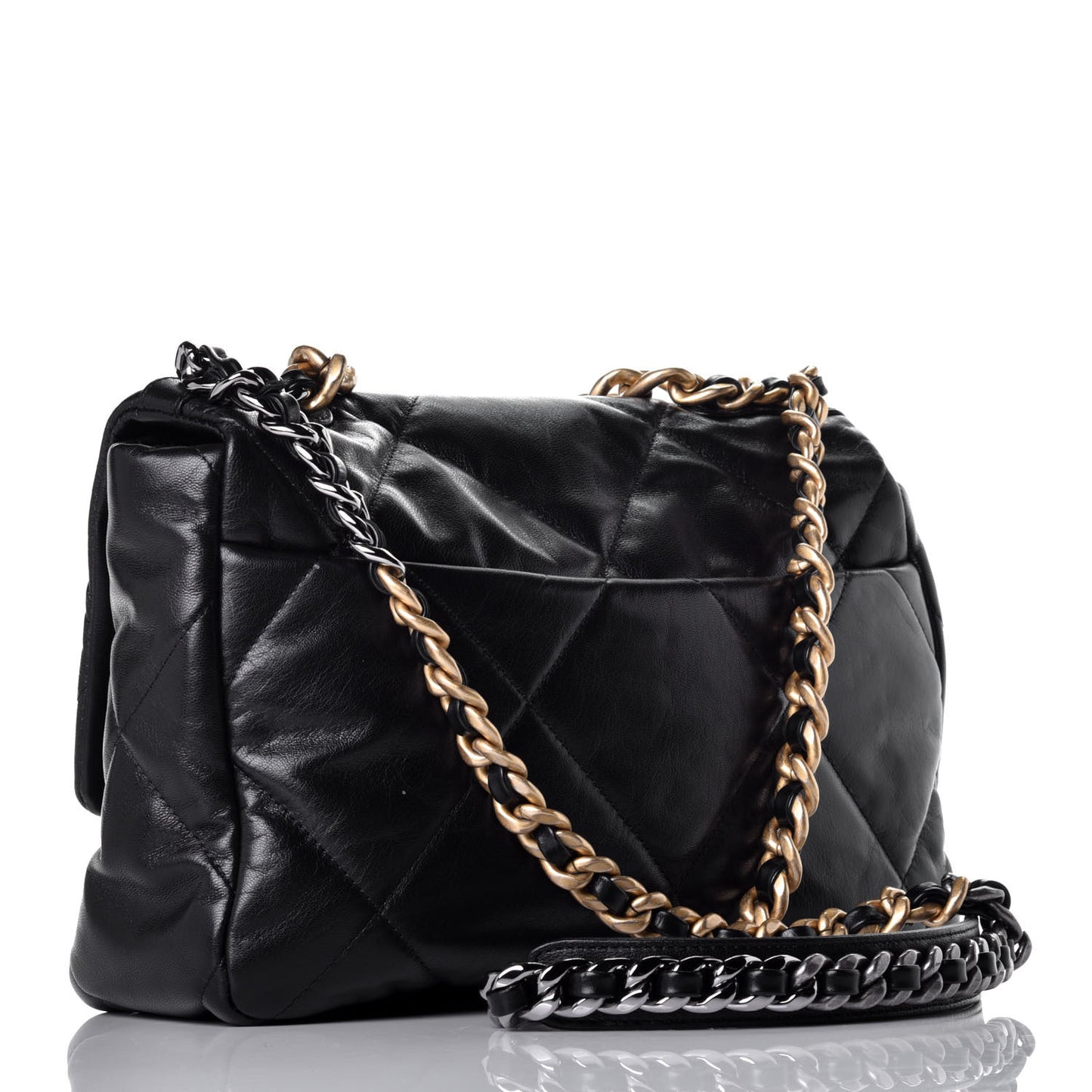 Shiny Goatskin Quilted Large Chanel 19 Flap Black