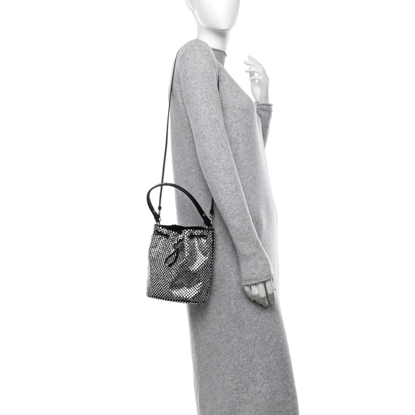 Satin Crystal Metal Triangle Logo Mini Re-Edition 1978 Bucket Bag Crystal