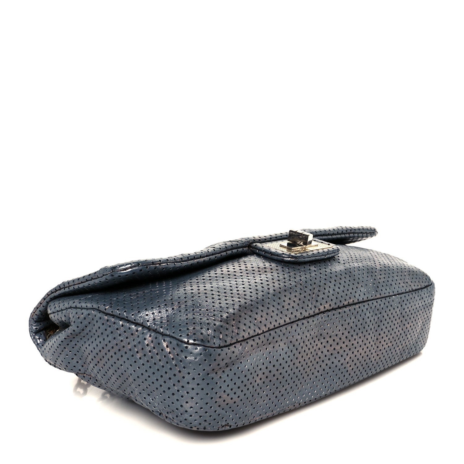 Chanel Metallic Crackled Calfskin Perforated Drill Flap Silver 4 of 10