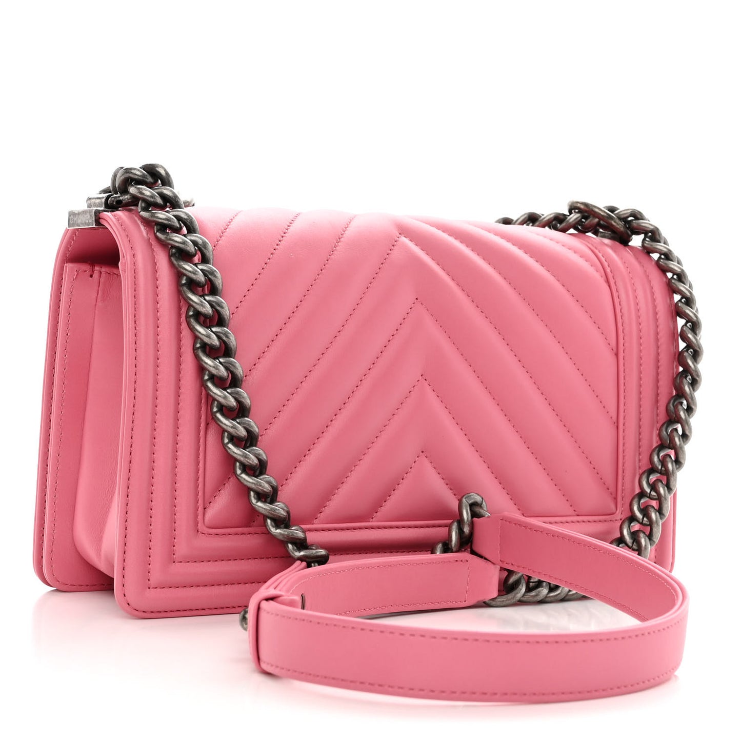 Calfskin Chevron Quilted Medium Boy Flap Pink
