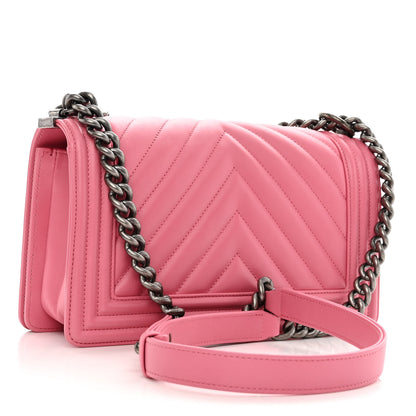 Chanel Calfskin Chevron Quilted Medium Boy Flap Pink 3 of 11