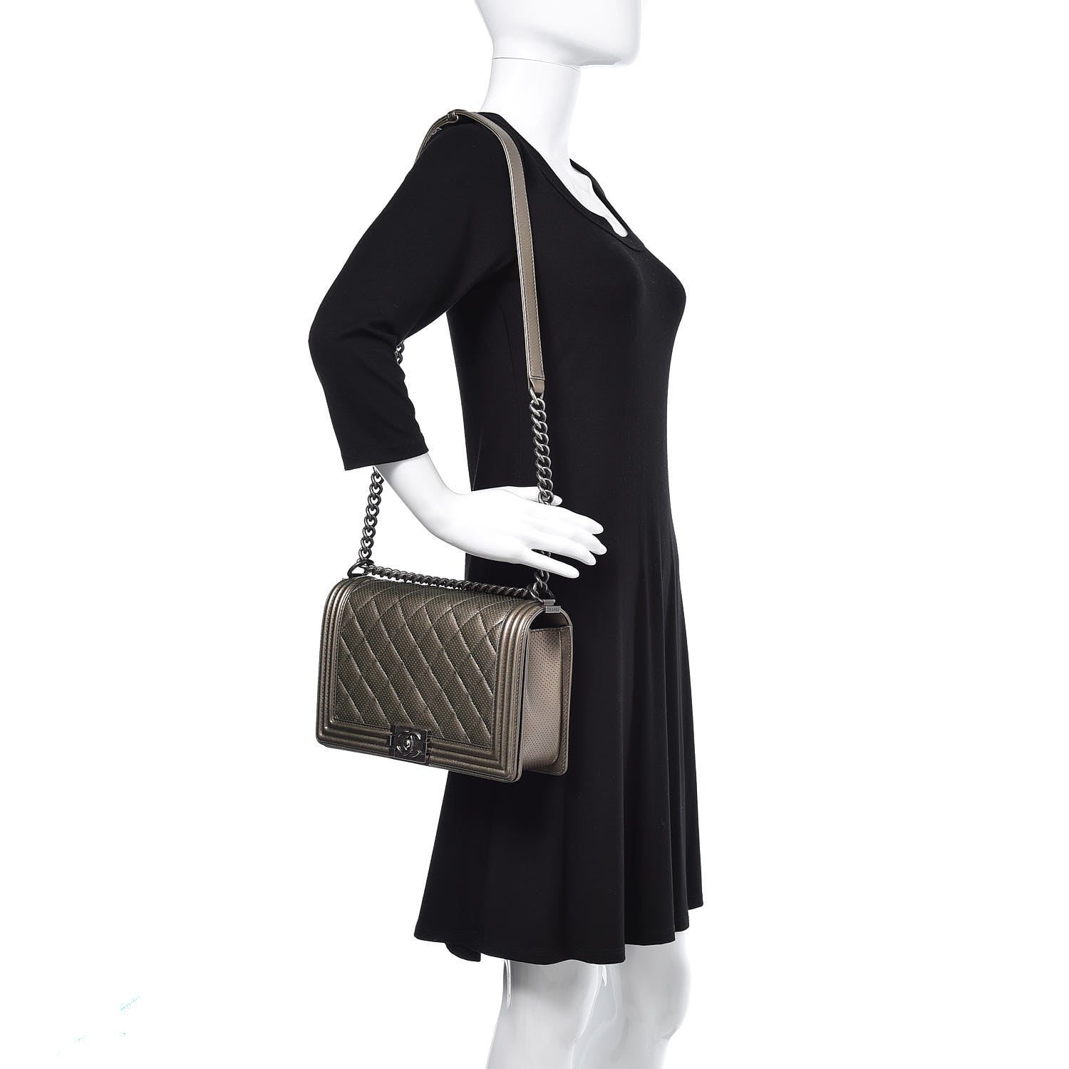 Chanel Metallic Lambskin Perforated New Medium Boy Flap Dark Silver 2 of 9