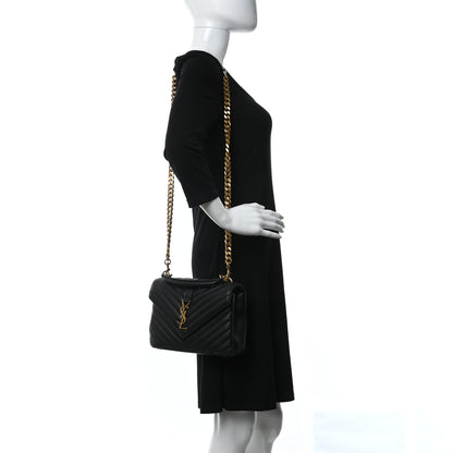 Saint Laurent Sheepskin Matelasse Chevron Monogram Medium College Bag Black 1 of 10