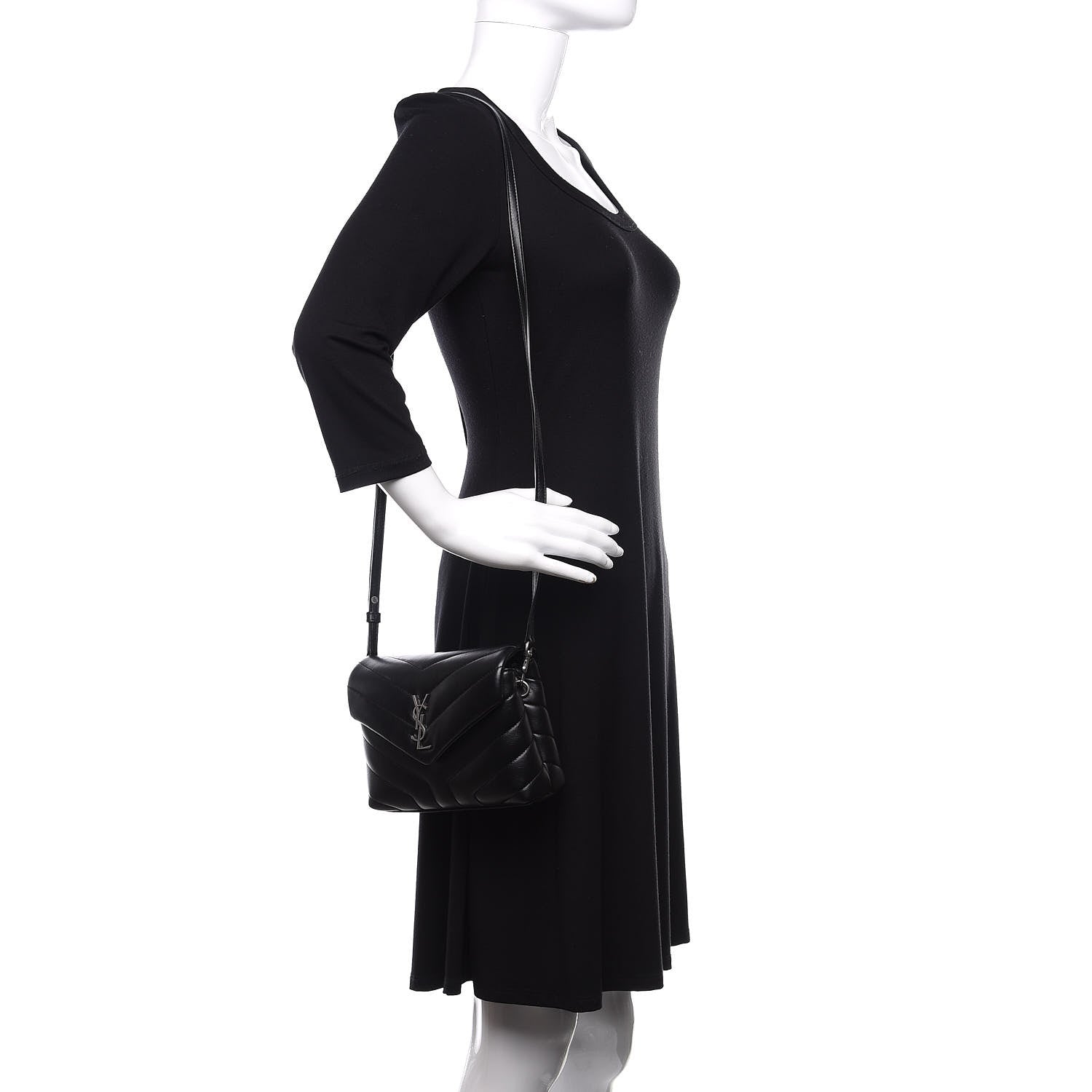 Saint Laurent Calfskin Y Quilted Monogram Toy Loulou Crossbody Bag Black 2 of 10