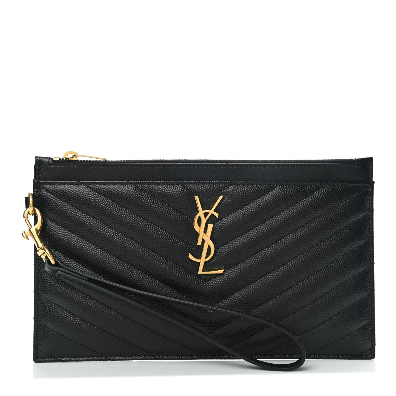 Saint Laurent Grain De Poudre Chevron Monogram Large Bill Pouch Black 1 of 6