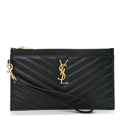 Saint Laurent Grain De Poudre Chevron Monogram Large Bill Pouch Black 1 of 6
