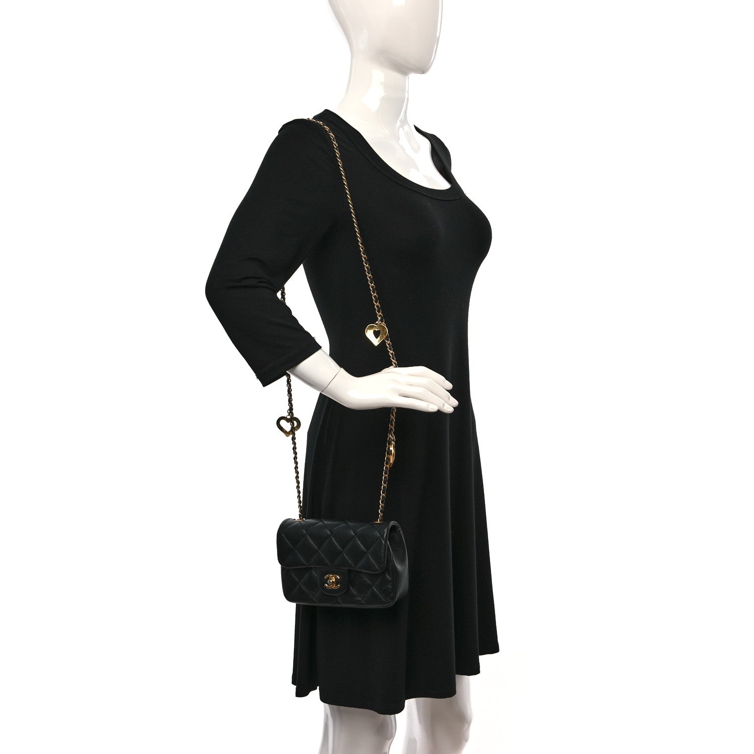 Chanel Lambskin Quilted Mini Heart Charms Flap Black 2 of 12