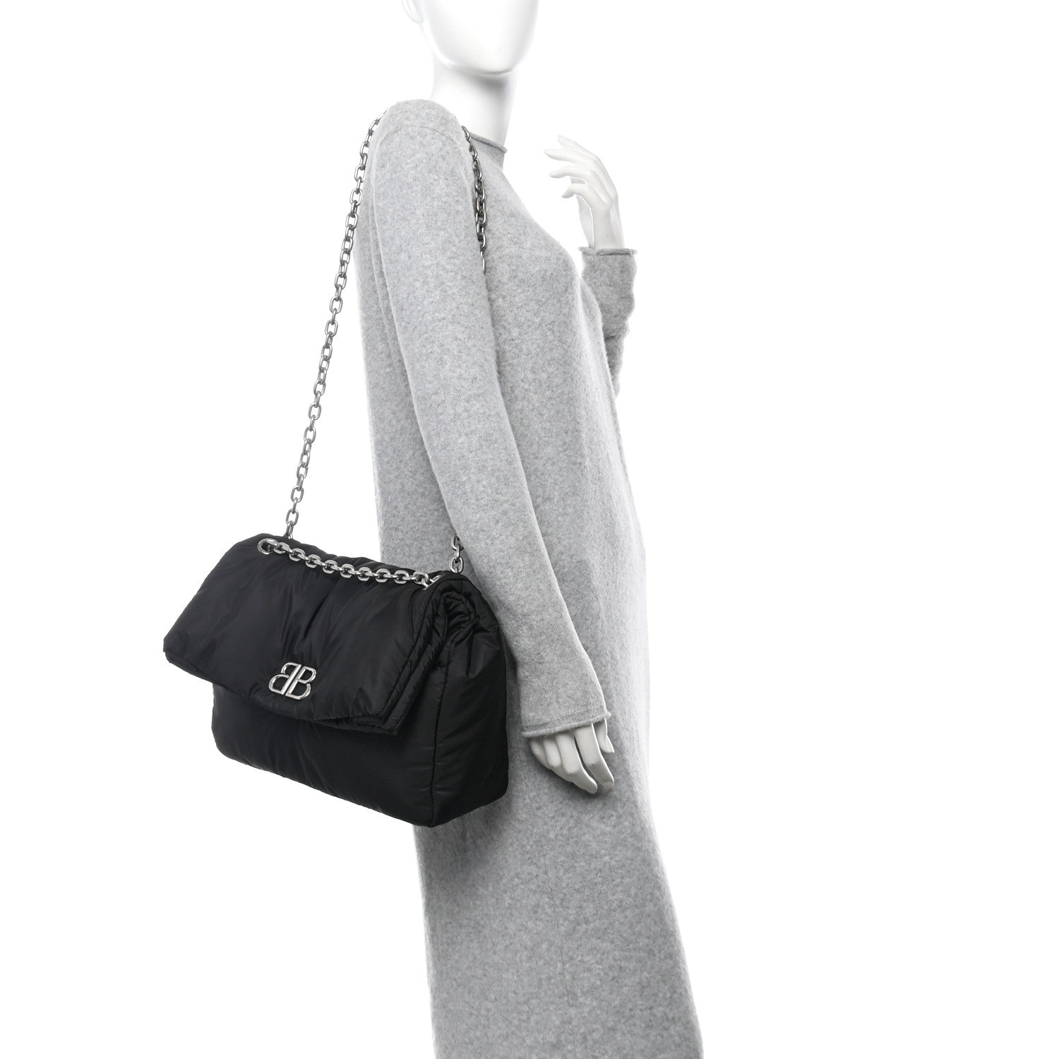 Balenciaga Nylon Medium Monaco Chain Shoulder Bag Black 2 of 10