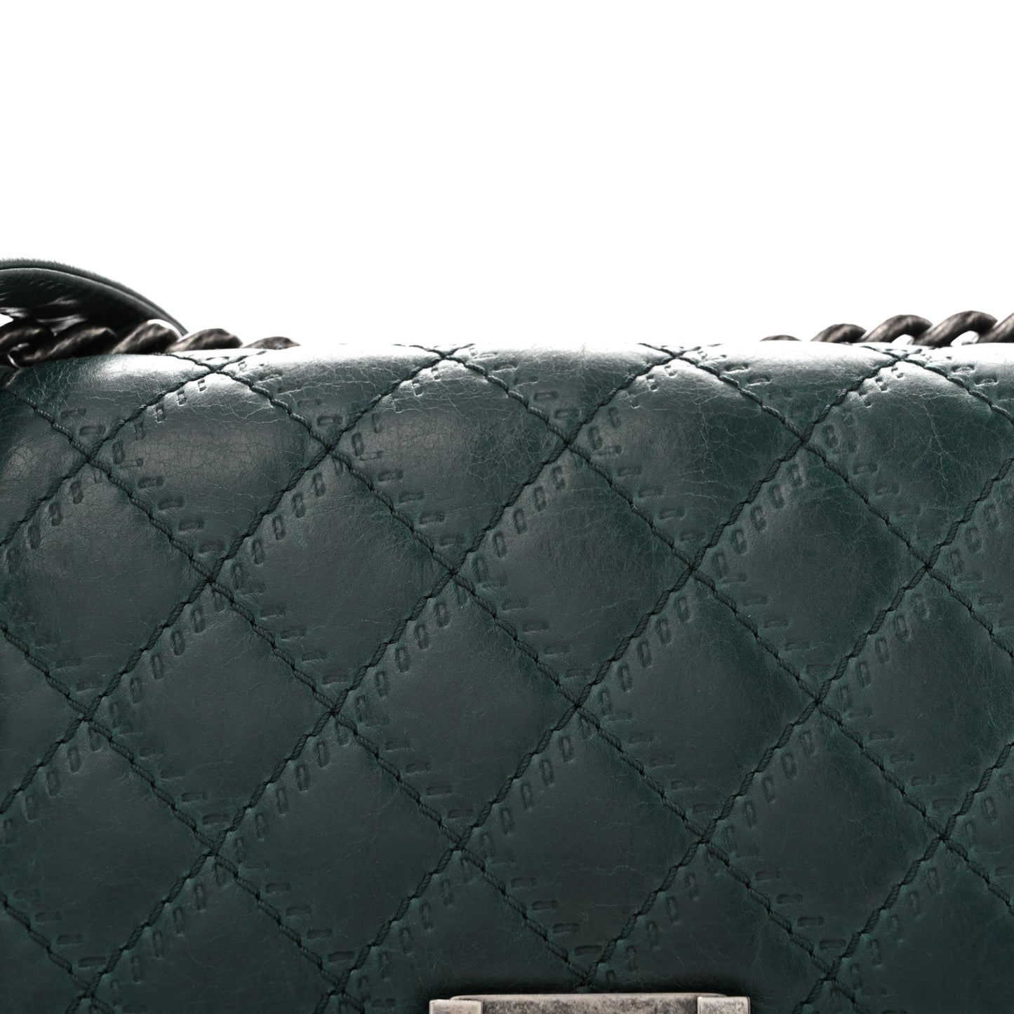 Calfskin Double Stitch Medium Boy Flap Green
