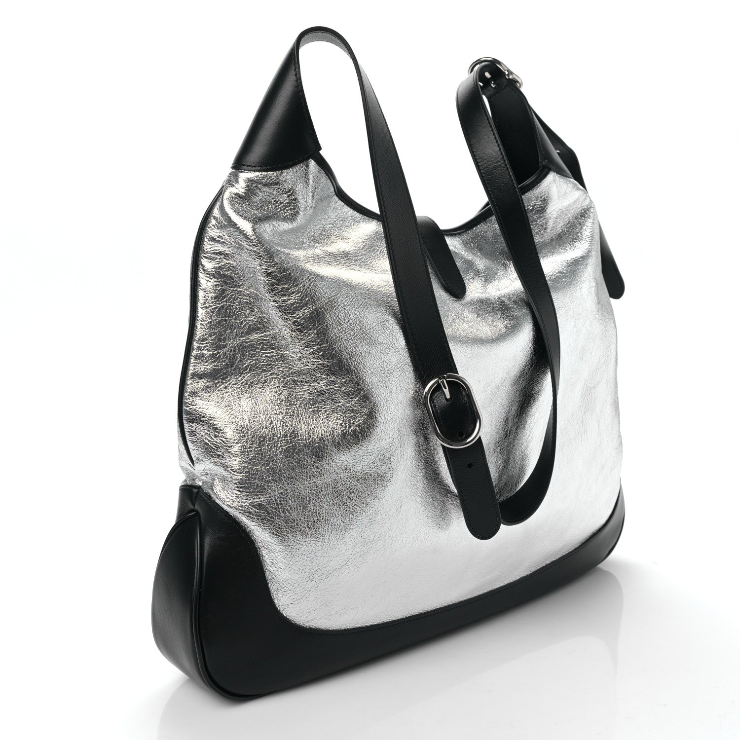 Gucci Metallic Calfskin Large Jackie 1961 Shoulder Bag Silver Black 3 of 8