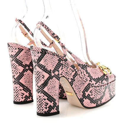 Gucci Calfskin Python Print Horsebit Platform 35/120mm Slingback Pumps 35 Wild Rose 5 of 9