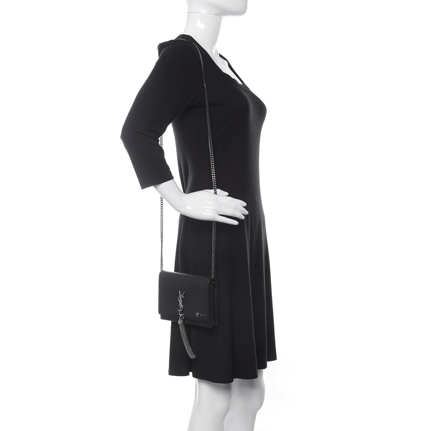 Smooth Calfskin Classic Monogram Pins Kate Tassel Chain Wallet Black